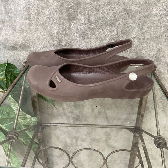 Crocs Olivia Flats Womens size 7 Taupe Slip On Shoes Slingback Travel Bling - Picture 1 of 10